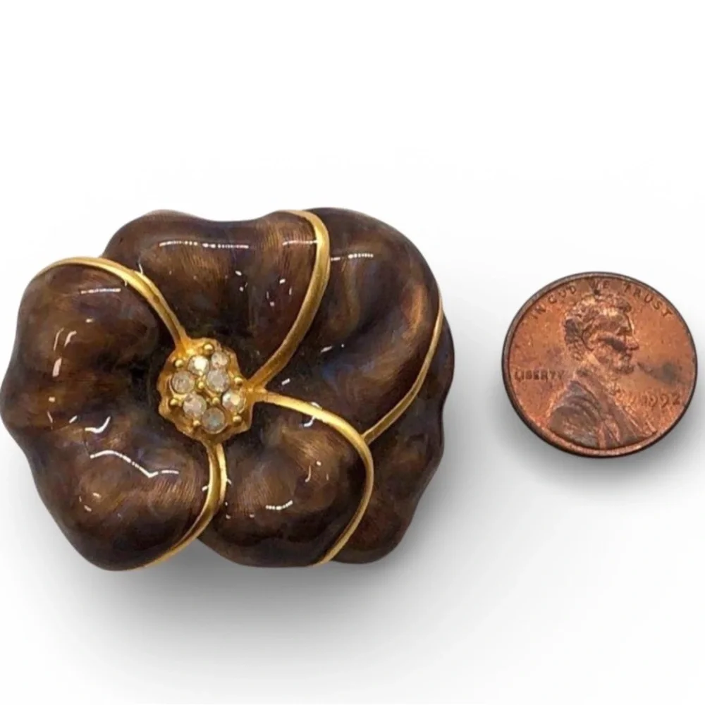 Bob Mackie Vintage brown enamel floral brooch
